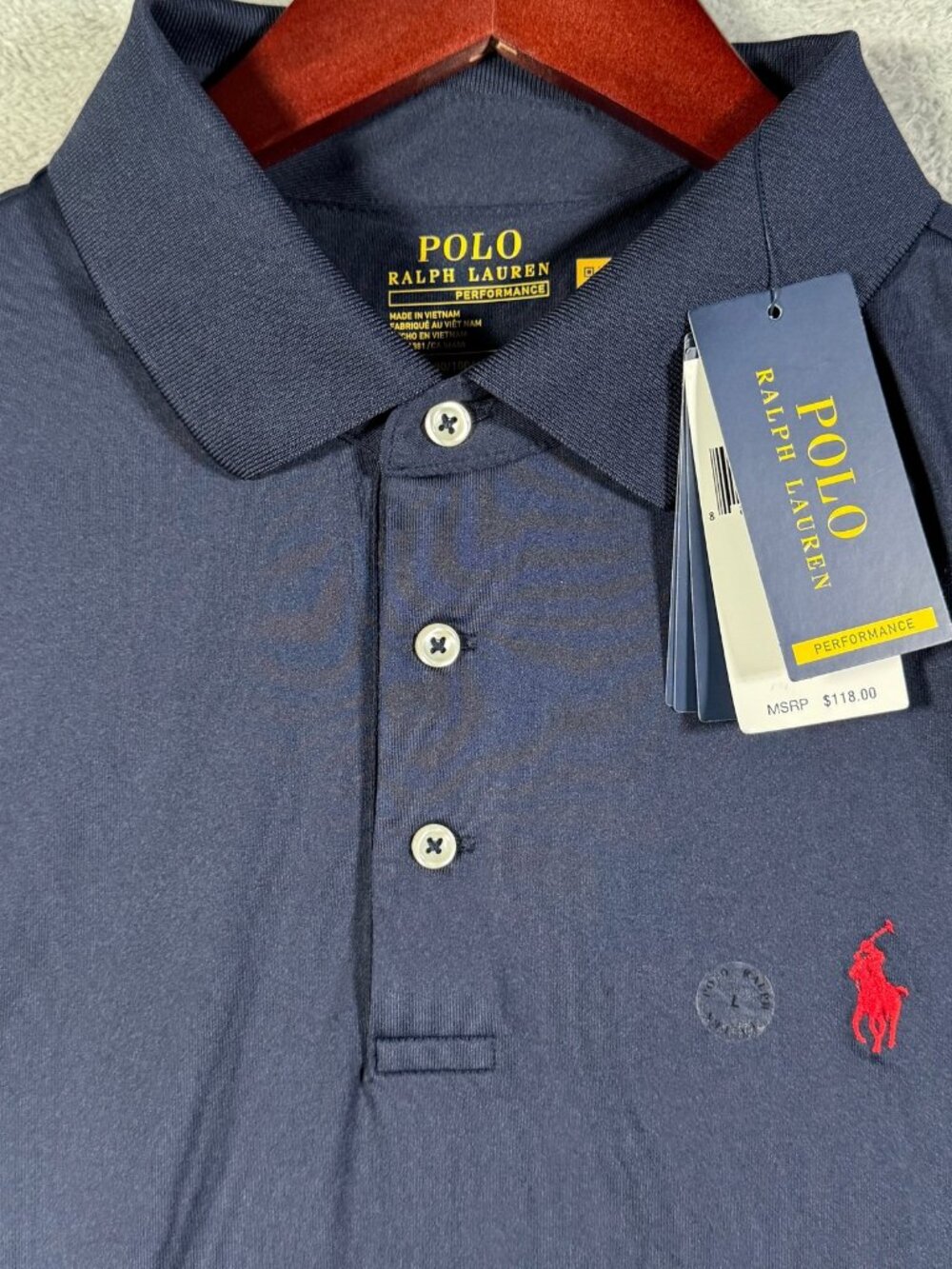 Polo Ralph Lauren Shirt Mens L Navy Blue Performance Stretch Red Pony Logo $118